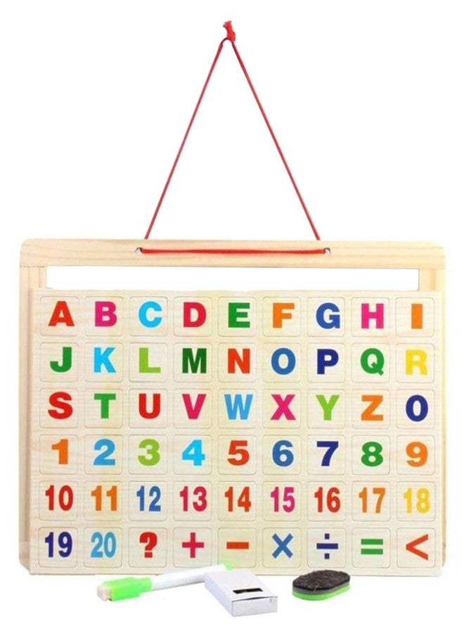Smartcraft Wooden Frame Double Sided Magnetic Whiteboard and Black Slate with Alphanumeric, Mathematical Signs for Kids - Image 1